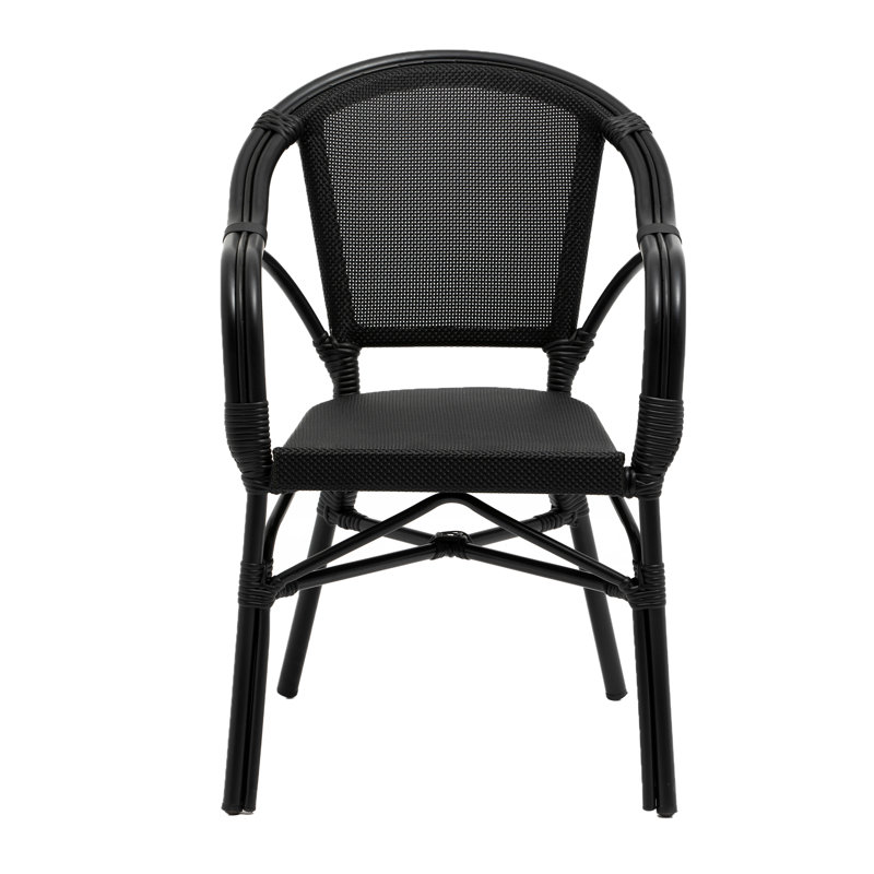 Black Aluminum Mesh Stackable Dining Armchairs, Set of 2