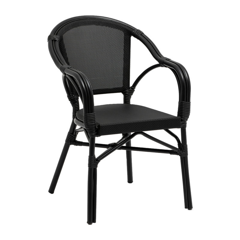 Black Aluminum Mesh Stackable Dining Armchairs, Set of 2