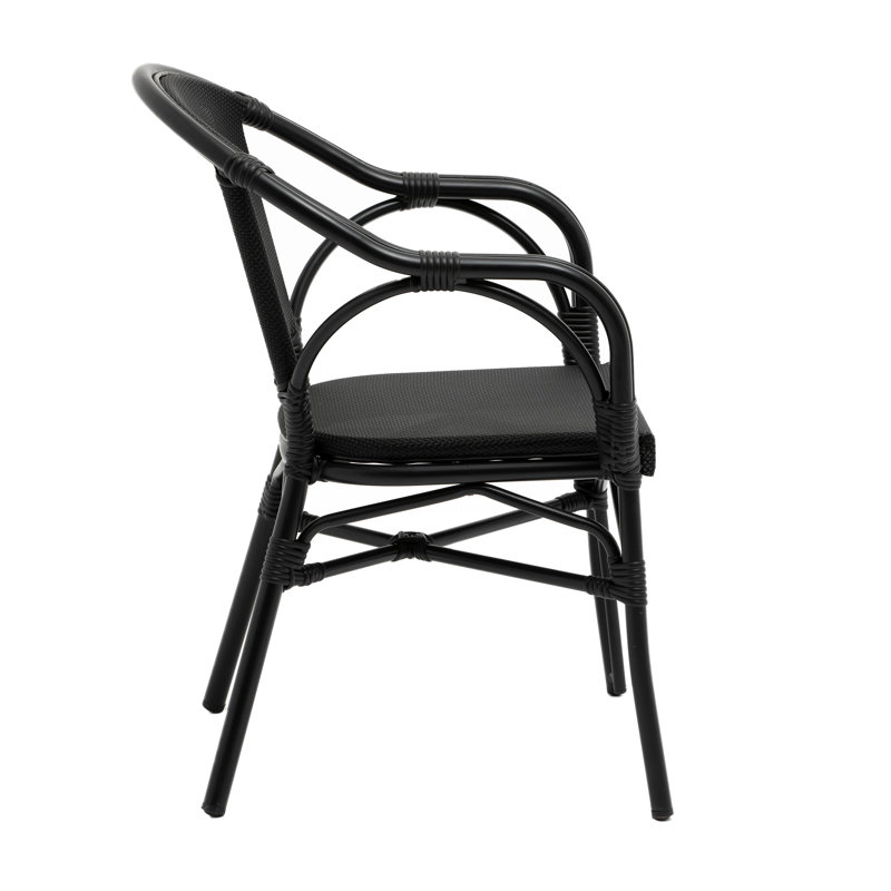 Black Aluminum Mesh Stackable Dining Armchairs, Set of 2