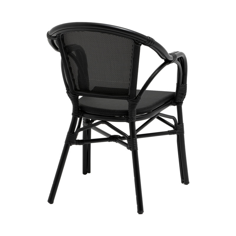 Black Aluminum Mesh Stackable Dining Armchairs, Set of 2