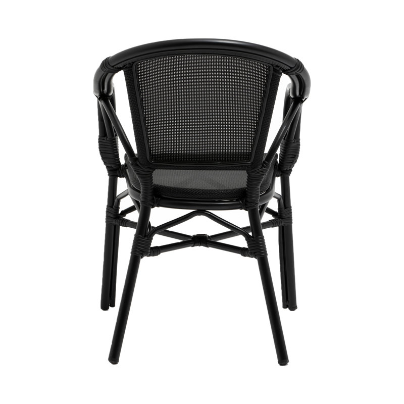 Black Aluminum Mesh Stackable Dining Armchairs, Set of 2