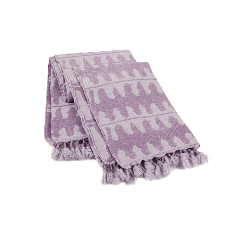 Mid-Century Modern Geometric Purple Throw with Tassel Trim