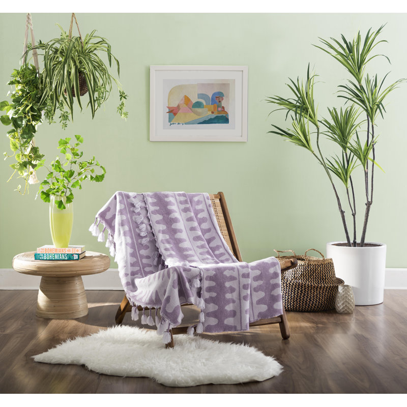 Mid-Century Modern Geometric Purple Throw with Tassel Trim
