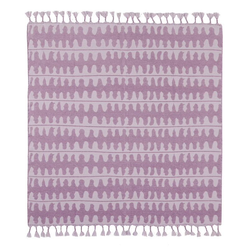 Mid-Century Modern Geometric Purple Throw with Tassel Trim