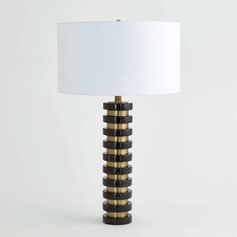 Elegant Black Marble Dual-Pull Chain Table Lamp with White Linen Shade