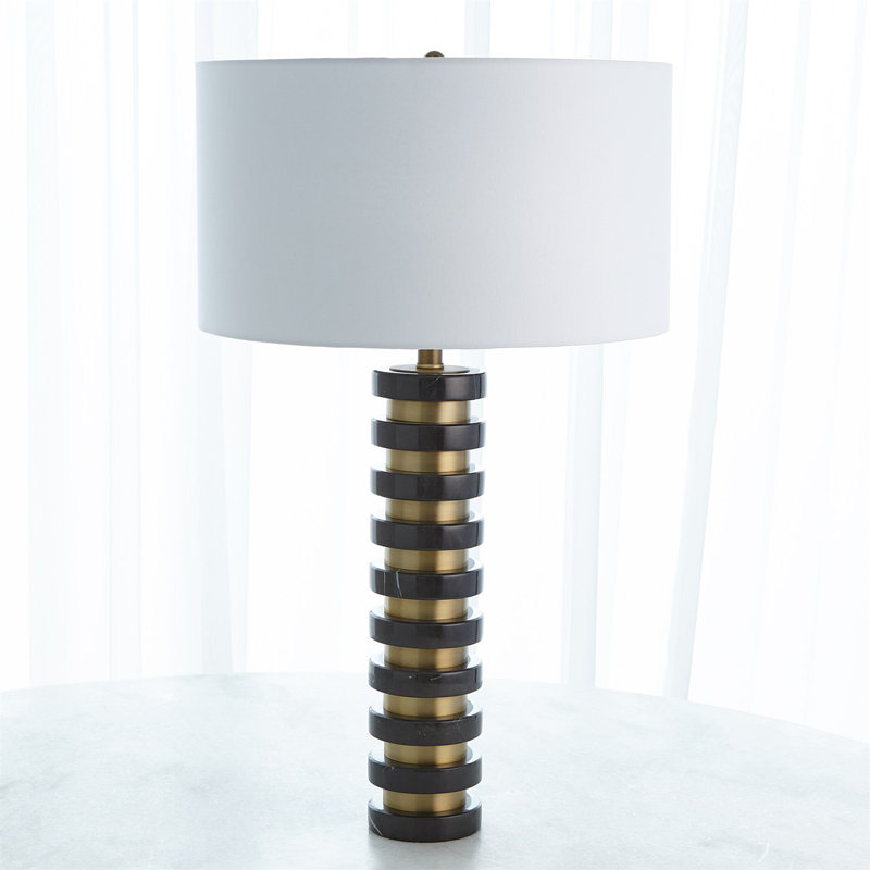 Elegant Black Marble Dual-Pull Chain Table Lamp with White Linen Shade