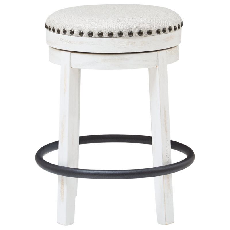 Transitional Beige Cushioned Swivel Barstool with Black Metal Footrest
