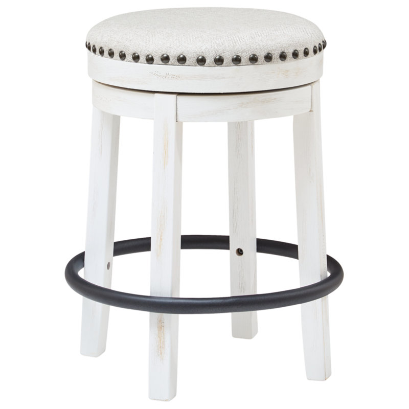 Transitional Beige Cushioned Swivel Barstool with Black Metal Footrest