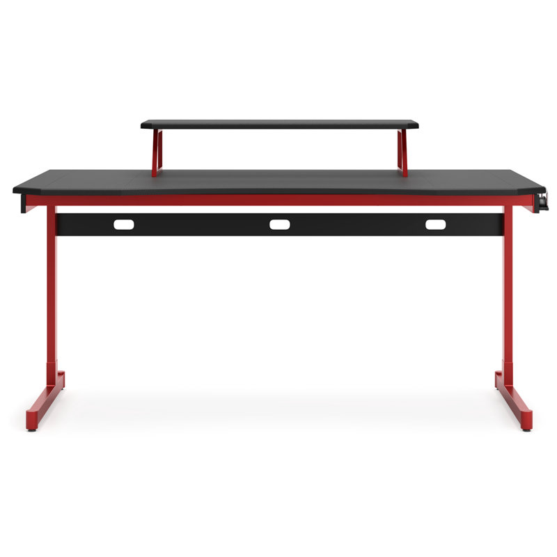 Contemporary 63" Black and Red Gaming Desk with Power Outlet and Cup Holder