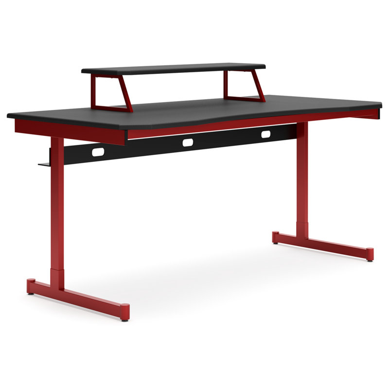Contemporary 63" Black and Red Gaming Desk with Power Outlet and Cup Holder