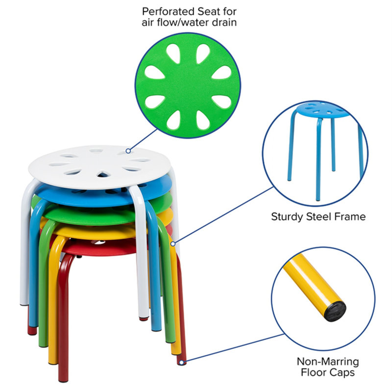 Modern 11.5" Assorted Color Stackable Steel Stools - Set of 5