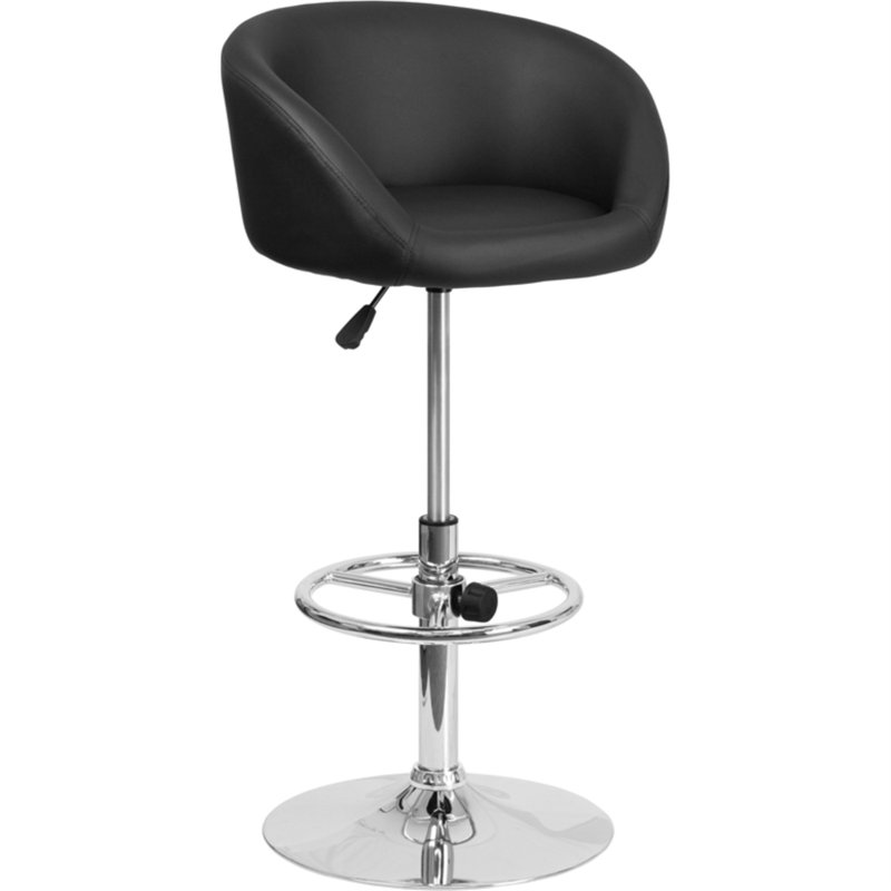Modern Adjustable Black Vinyl Swivel Barstool with Chrome Base
