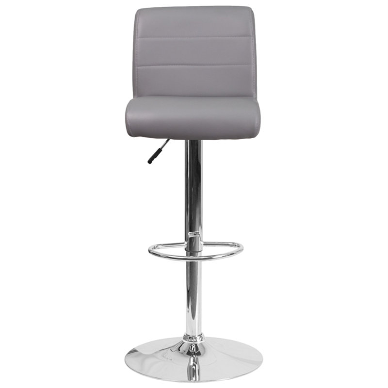 Gray Adjustable Height Swivel Bar Stool with Vinyl Seat