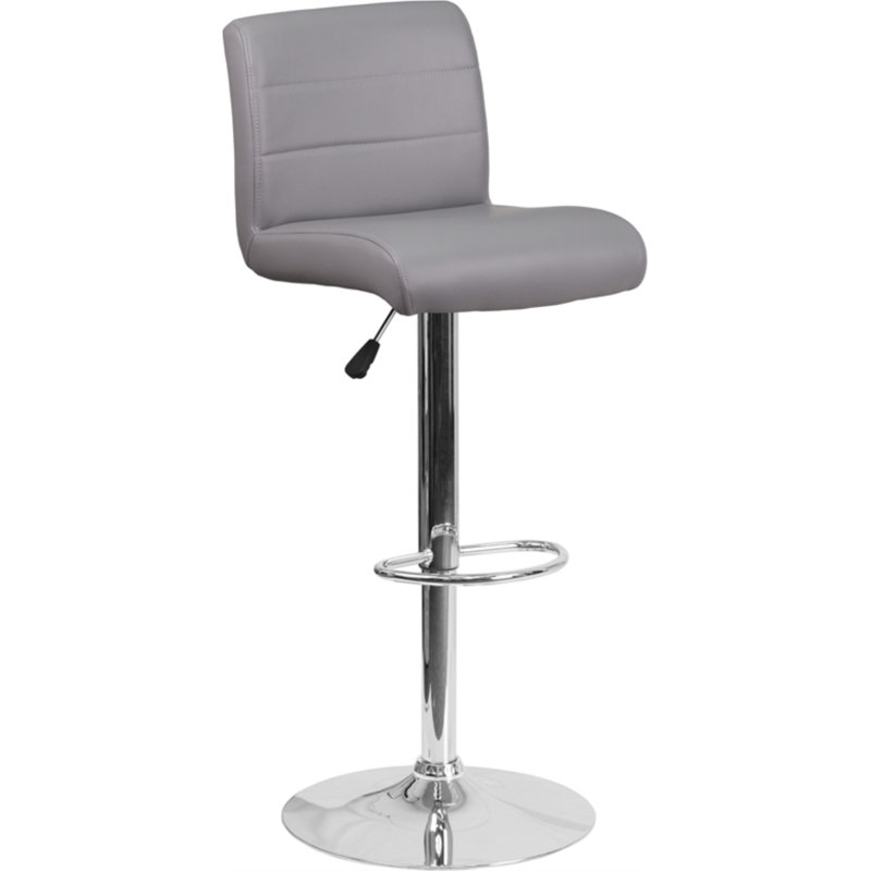 Gray Adjustable Height Swivel Bar Stool with Vinyl Seat