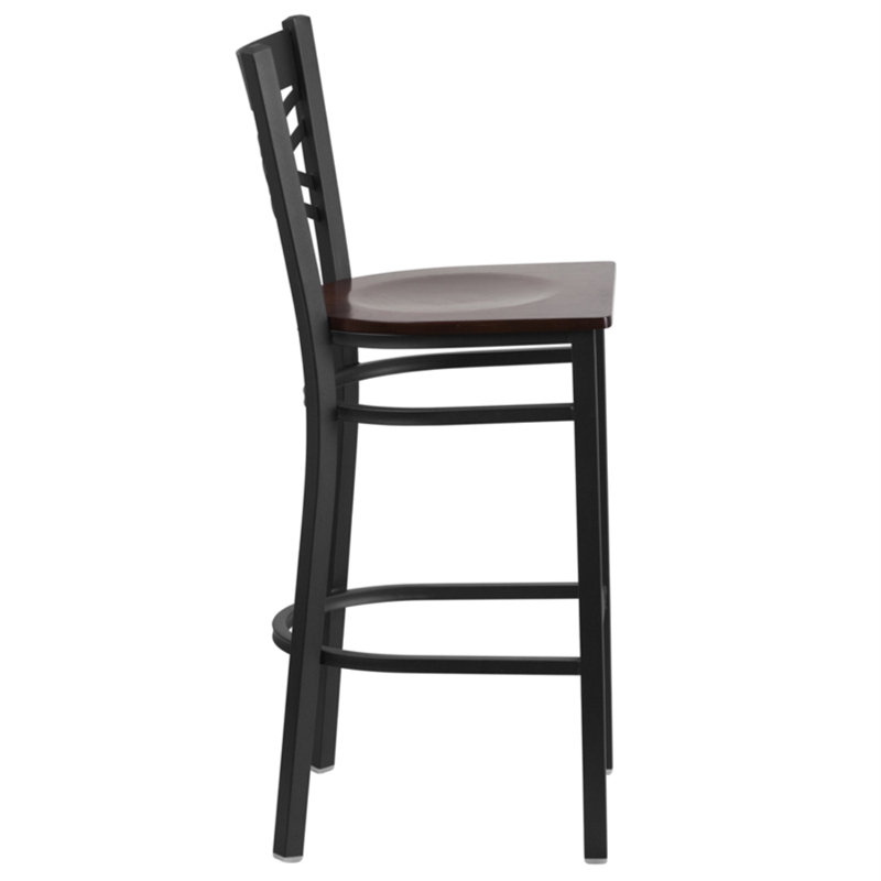Hercules Chic X-Back 29" Black Metal Barstool with Cherry Wood Seat