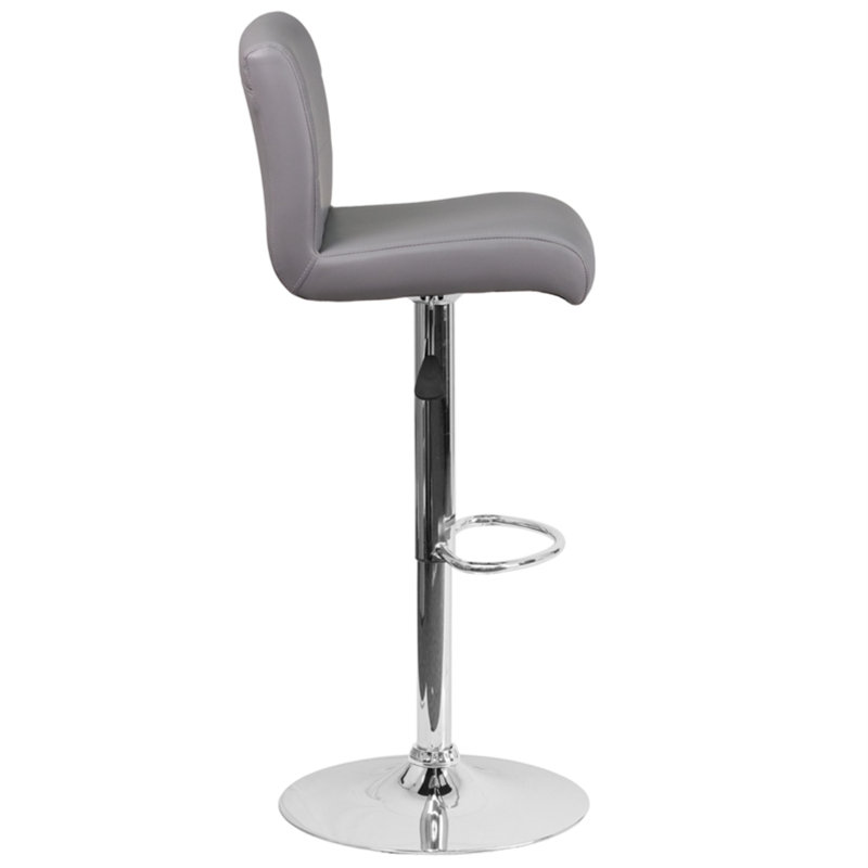 Gray Adjustable Height Swivel Bar Stool with Vinyl Seat