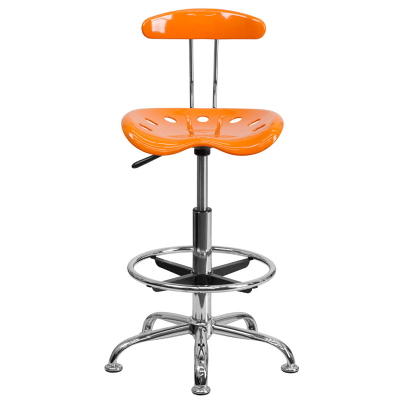 Vibrant Orange Adjustable Swivel Metal Bar Stool