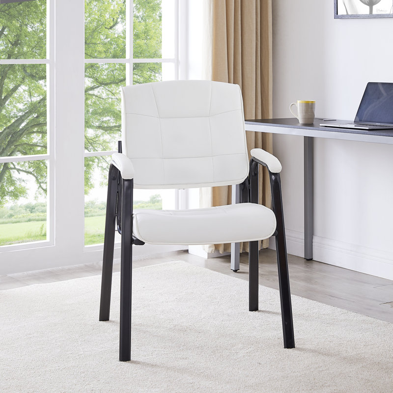White Faux Leather Executive Guest Chairs with Metal Frame, Set of 2