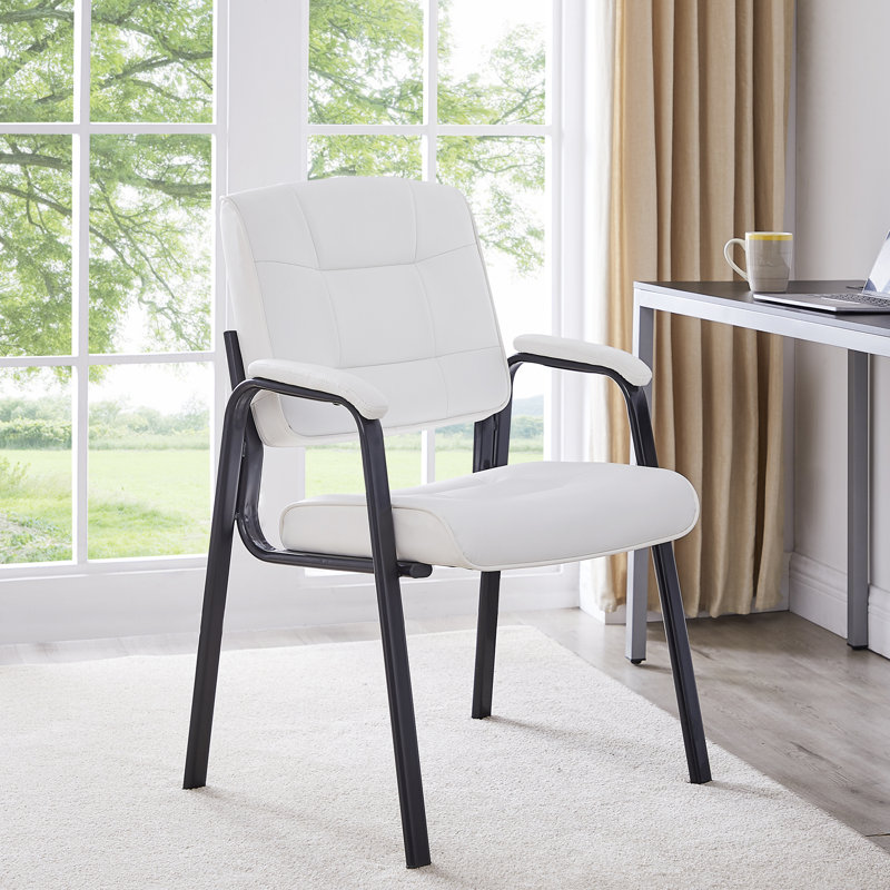 White Faux Leather Executive Guest Chairs with Metal Frame, Set of 2