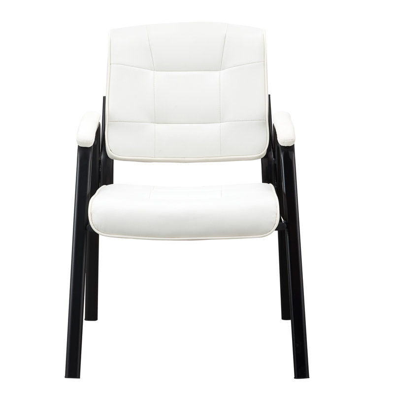 White Faux Leather Executive Guest Chairs with Metal Frame, Set of 2