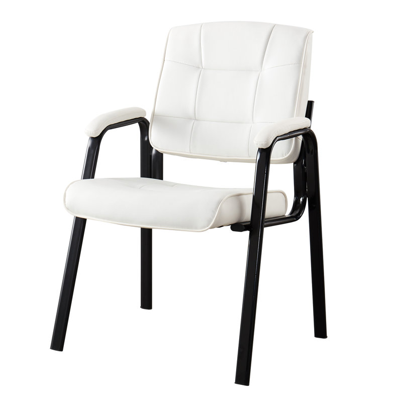 White Faux Leather Executive Guest Chairs with Metal Frame, Set of 2
