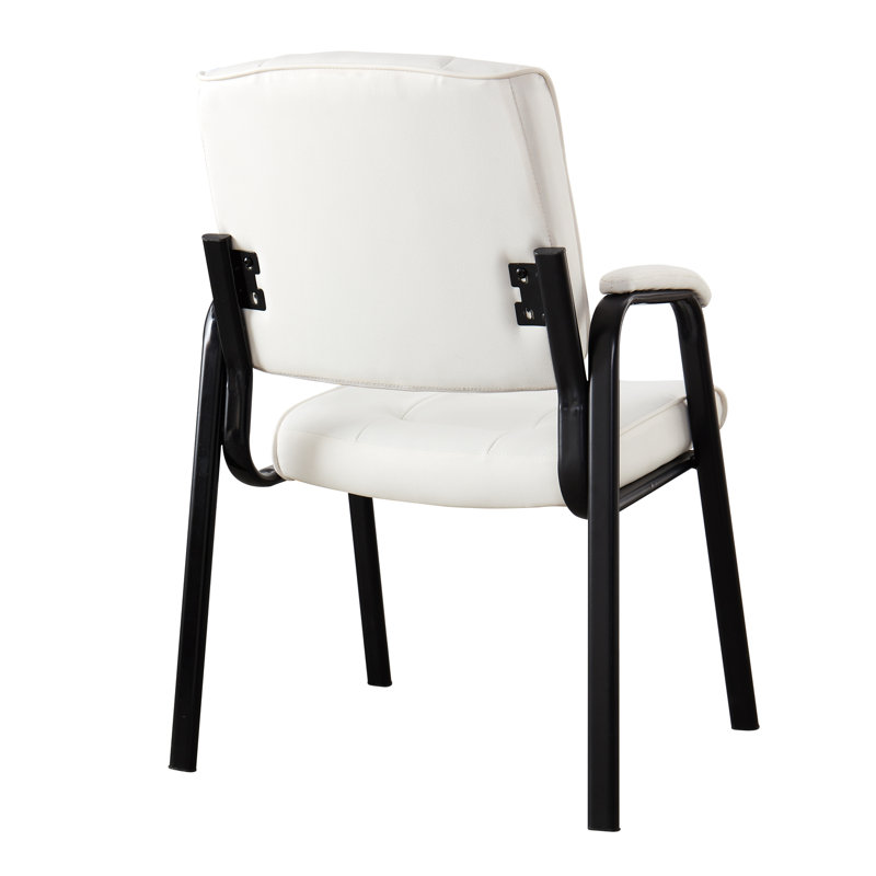 White Faux Leather Executive Guest Chairs with Metal Frame, Set of 2