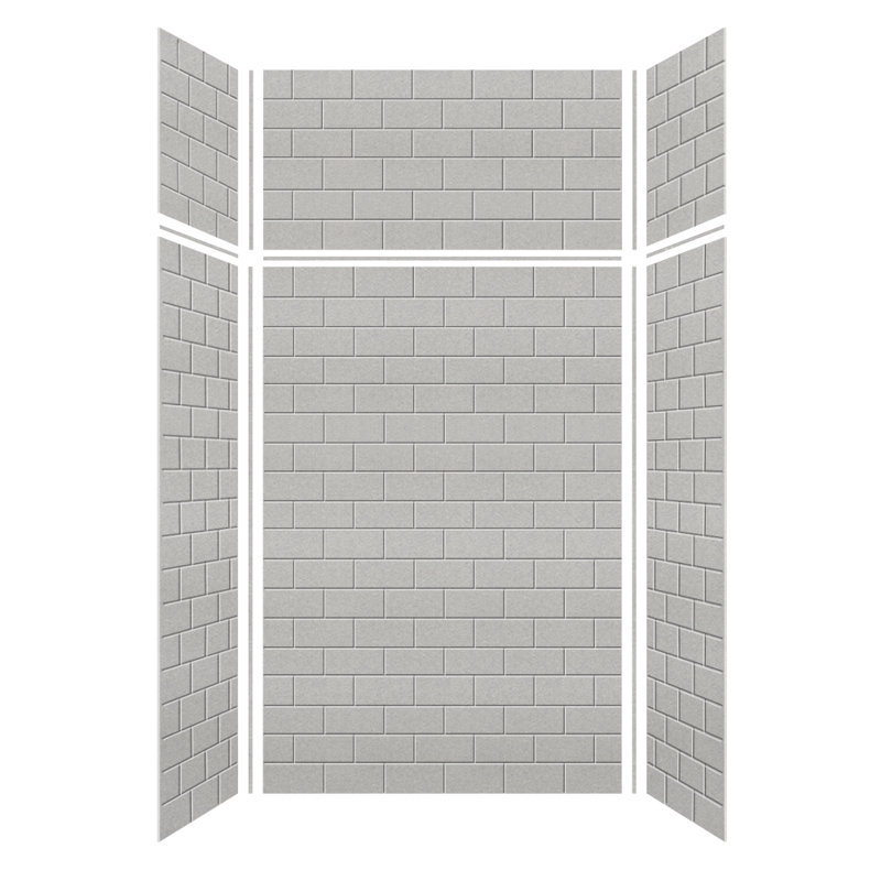 SaraMar 48'' Wide Grey Beach Subway Tile 6-Piece Shower Wall Kit