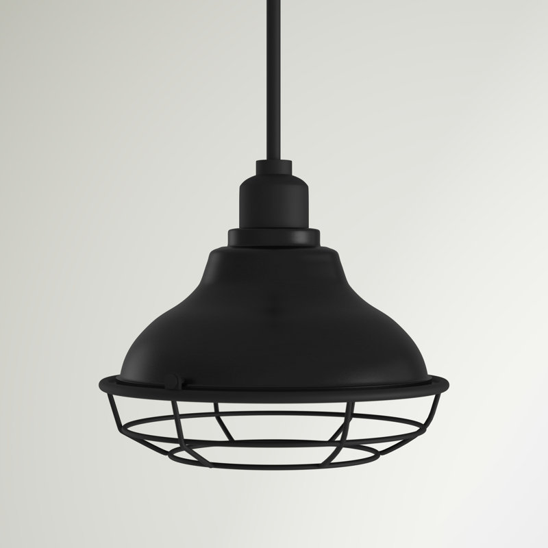 Gloss Black and Silver Industrial Pendant Light with Metal Cage