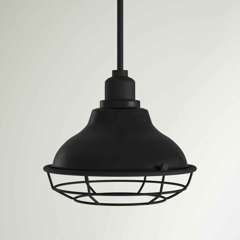 Gloss Black and Silver Industrial Pendant Light with Metal Cage
