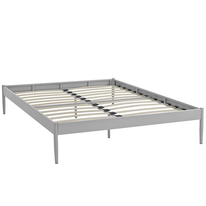 Elsie Minimalist Gray Queen Metal Frame Upholstered Bed with Slats