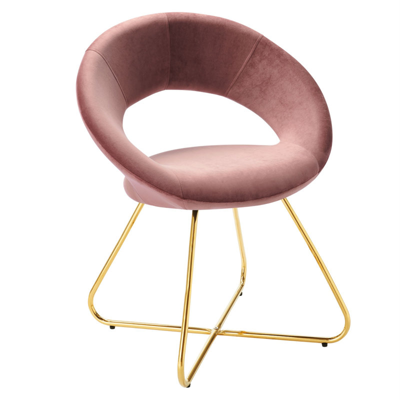 Gold Dusty Rose Velvet Upholstered Side Chair with Hairpin Legs