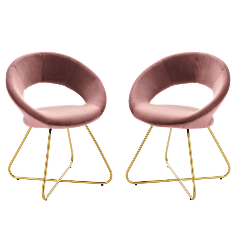 Gold Dusty Rose Velvet Upholstered Side Chair with Hairpin Legs