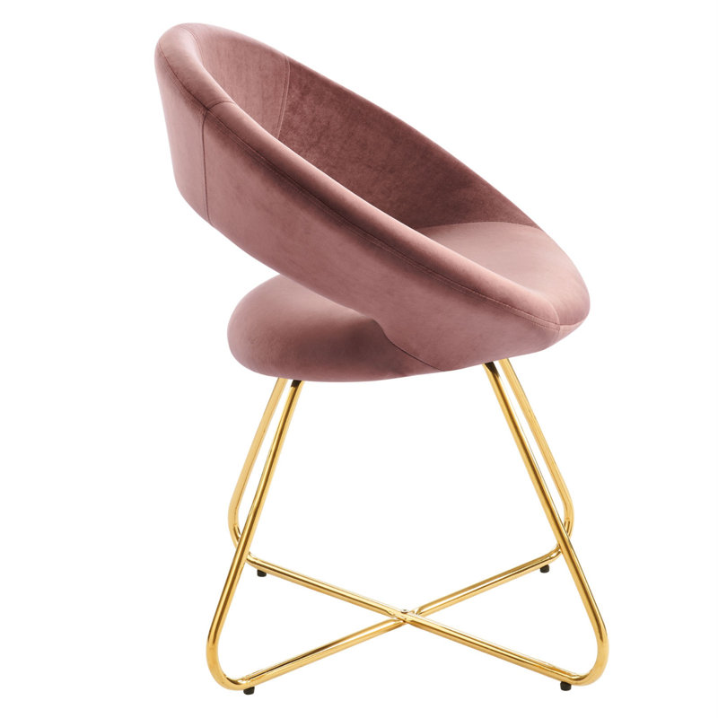 Gold Dusty Rose Velvet Upholstered Side Chair with Hairpin Legs