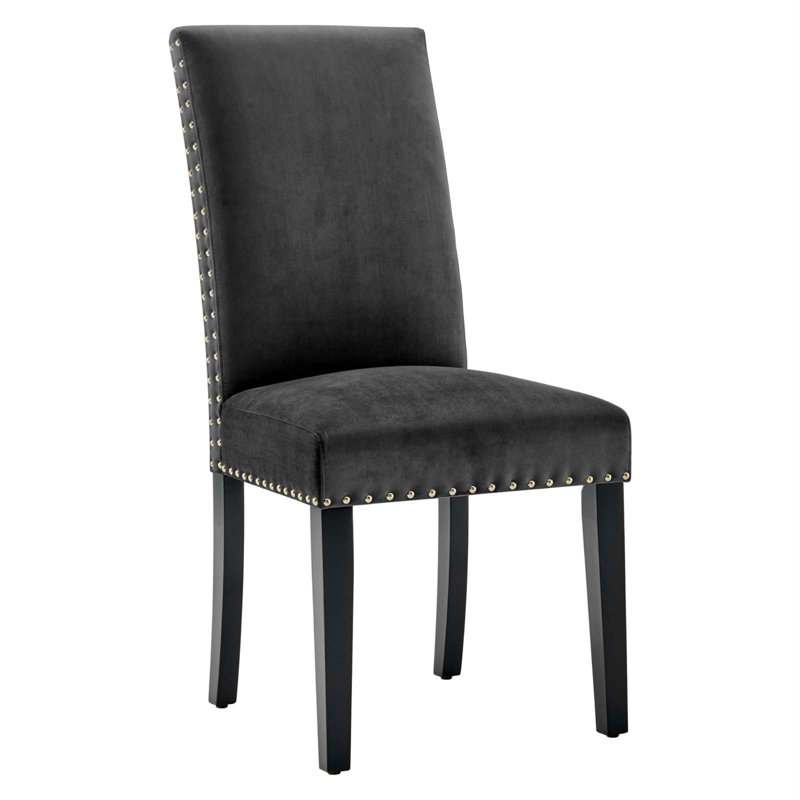 Charcoal Velvet Upholstered Parsons Side Chair with Nailhead Trim
