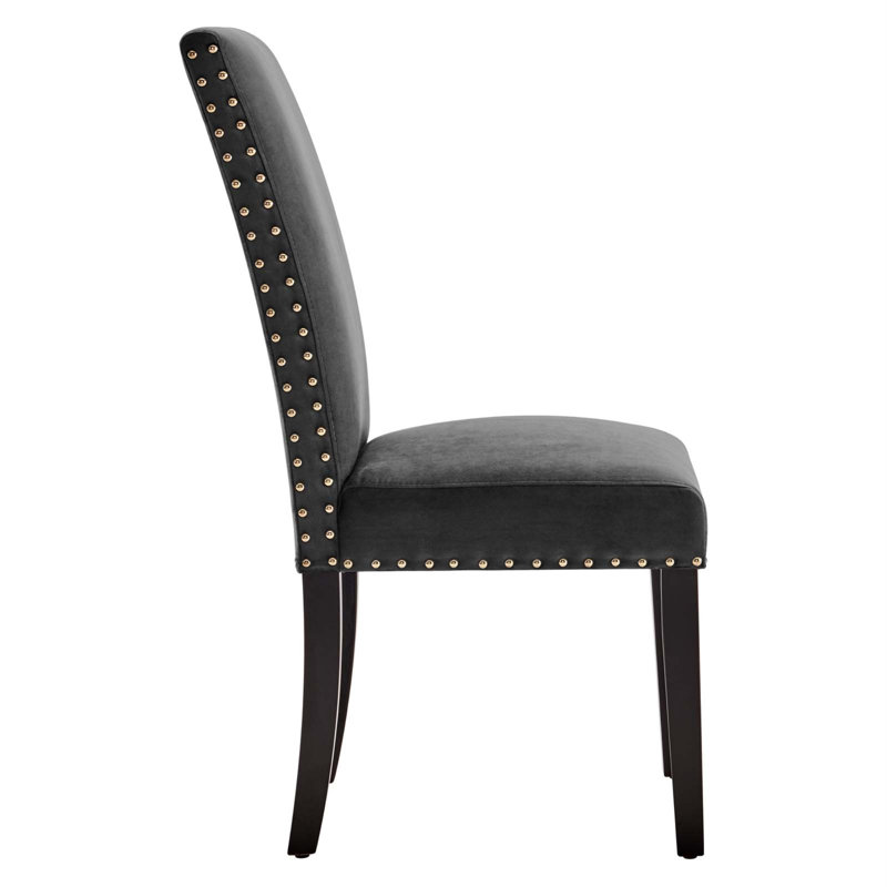 Charcoal Velvet Upholstered Parsons Side Chair with Nailhead Trim
