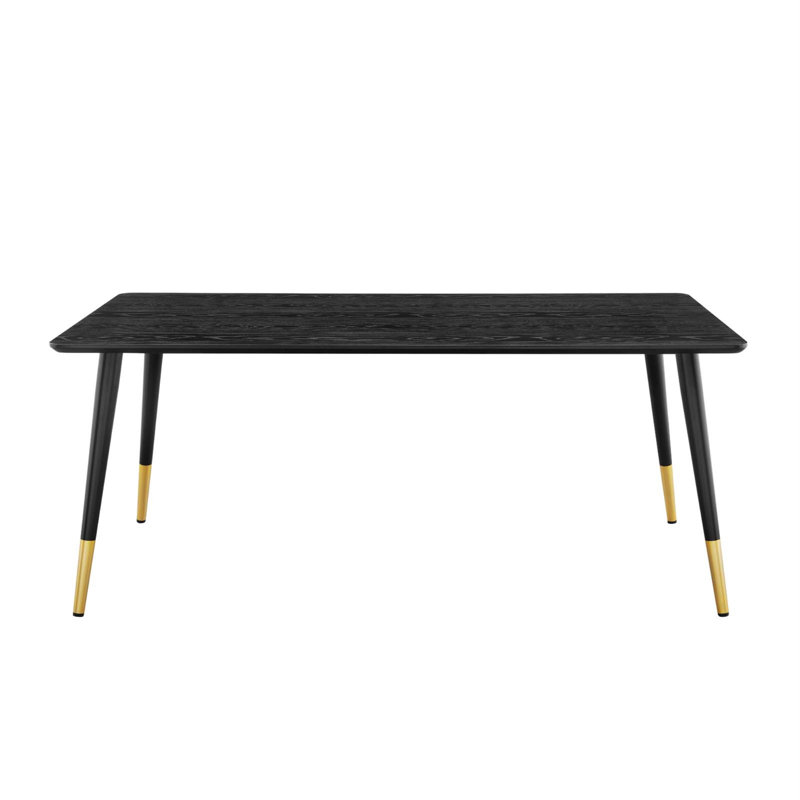 Mid-Century Modern 71'' Matte Black and Gold Dining Table