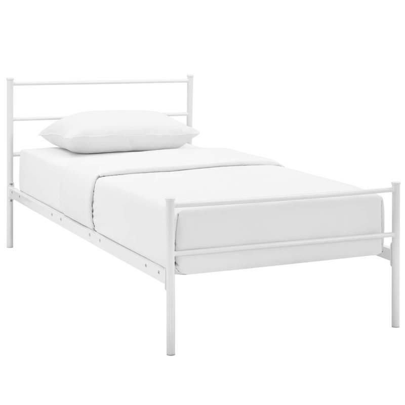 White Twin Metal Platform Bed Frame with Headboard