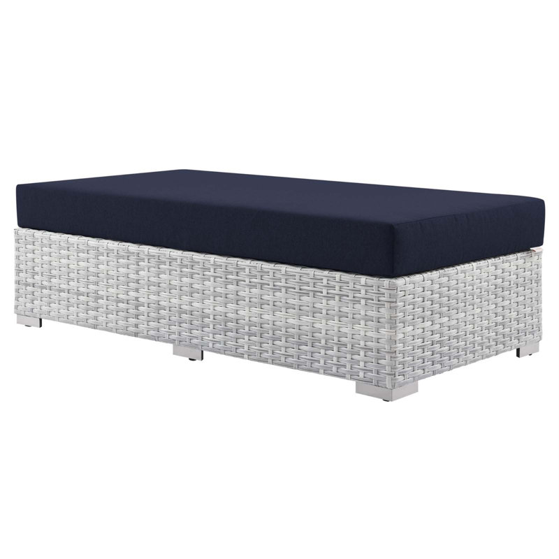 Convene Versatile Light Gray and Navy Rectangular Patio Ottoman
