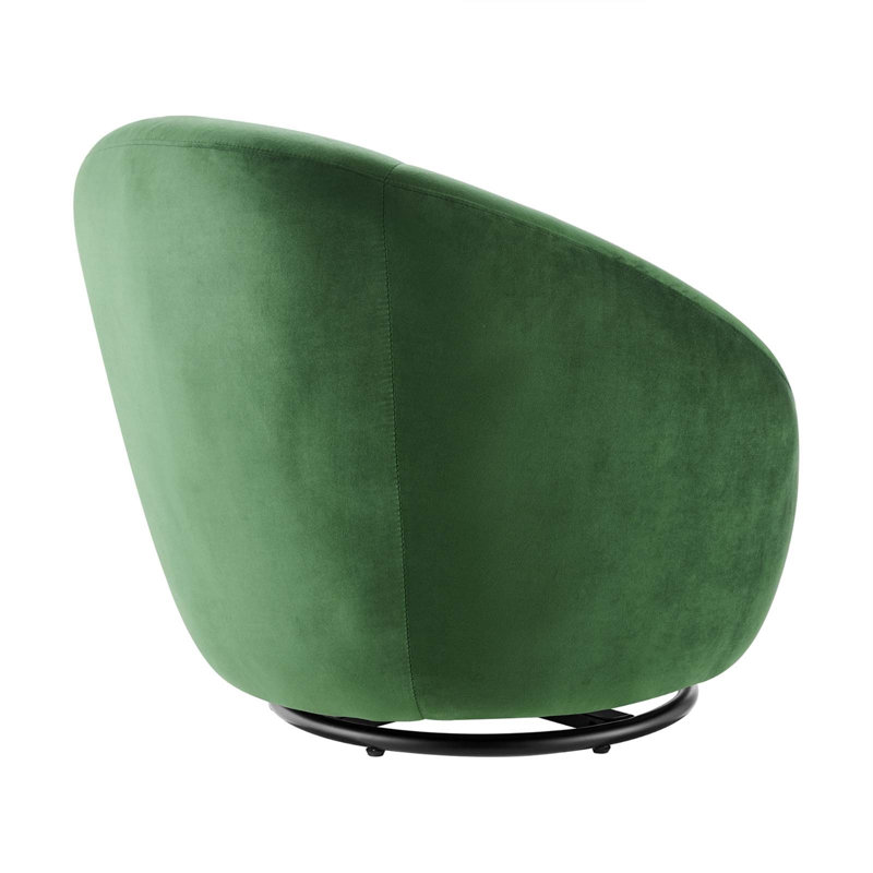 Black Emerald Velvet Swivel Accent Chair with Wood Base