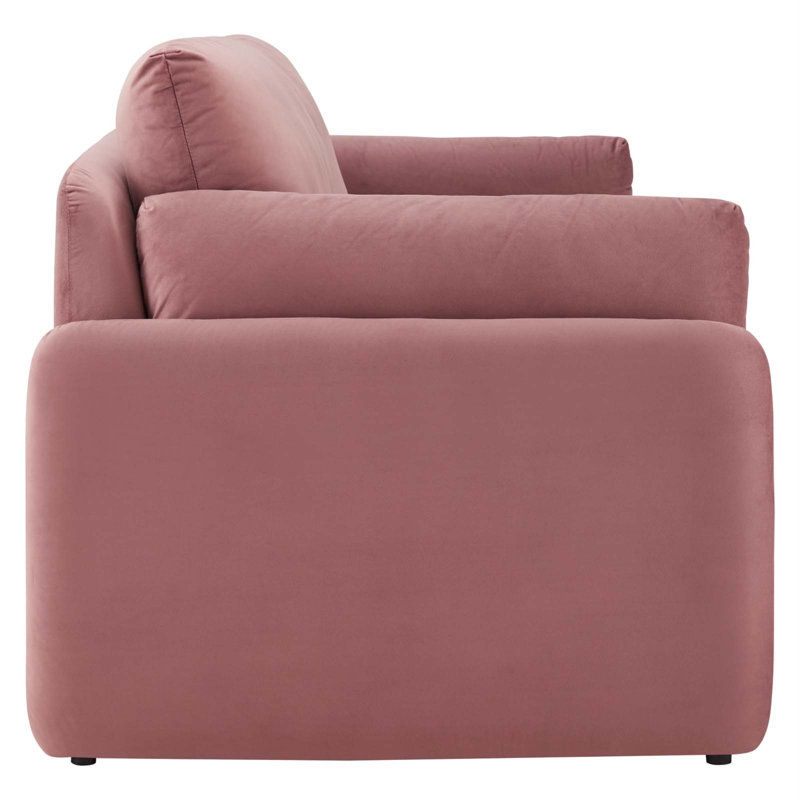 Dusty Rose Velvet Rolled Arm Lounge Sofa with Wood Accents