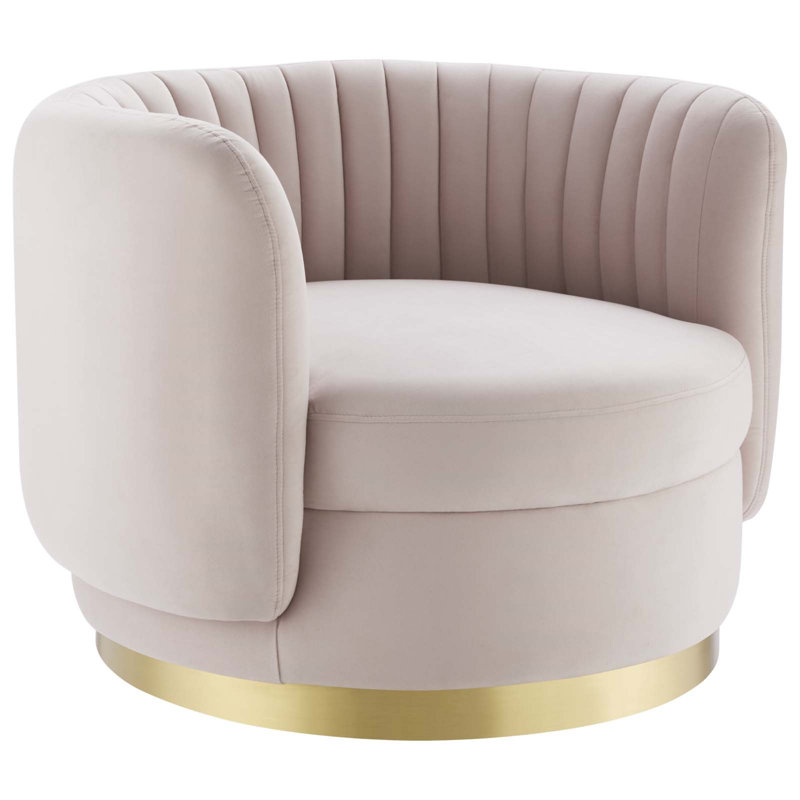 Gold Pink Velvet Swivel Accent Chair with Gold Metal Base