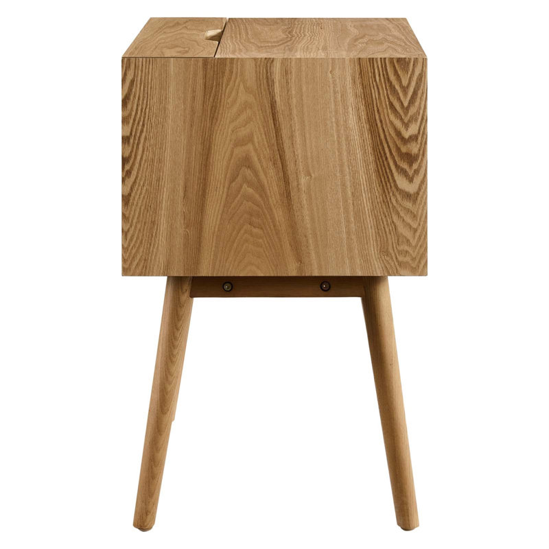 Mid-Century Modern 2-Drawer Nightstand with USB Ports in Natural White