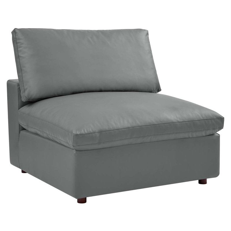 Luxurious Gray Faux Leather 5-Piece Sectional with Ottoman