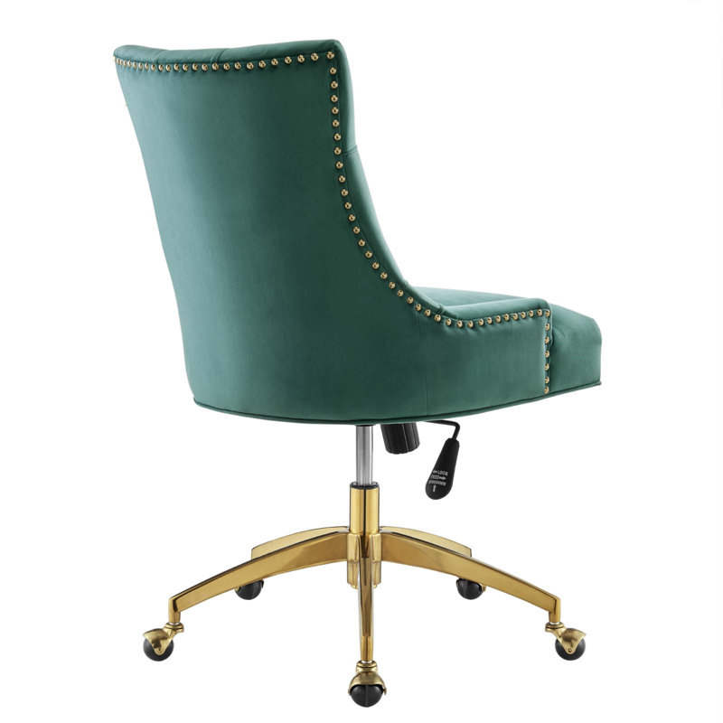 Teal Velvet Tufted Swivel Office Chair with Gold Base