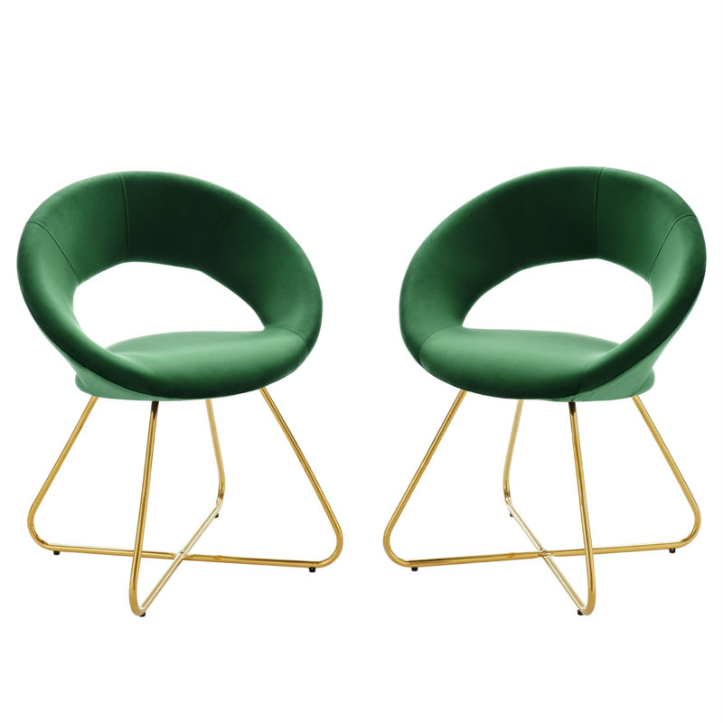 Emerald Green Velvet Upholstered Side Chair with Gold Metal Legs