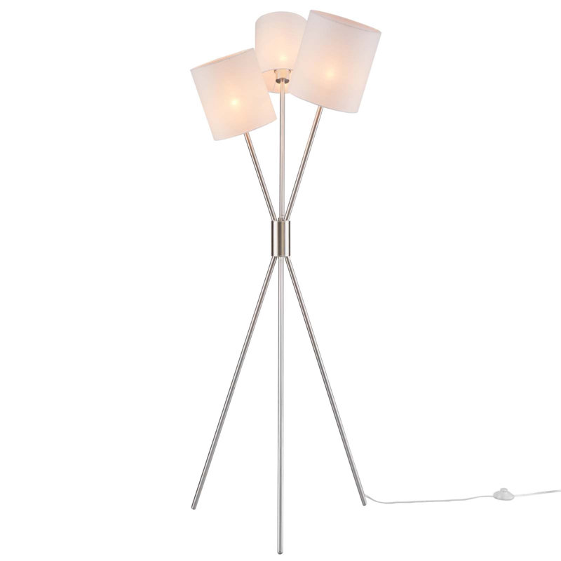Alexa Silver Tripod 3-Light Floor Lamp with Fabric Shades