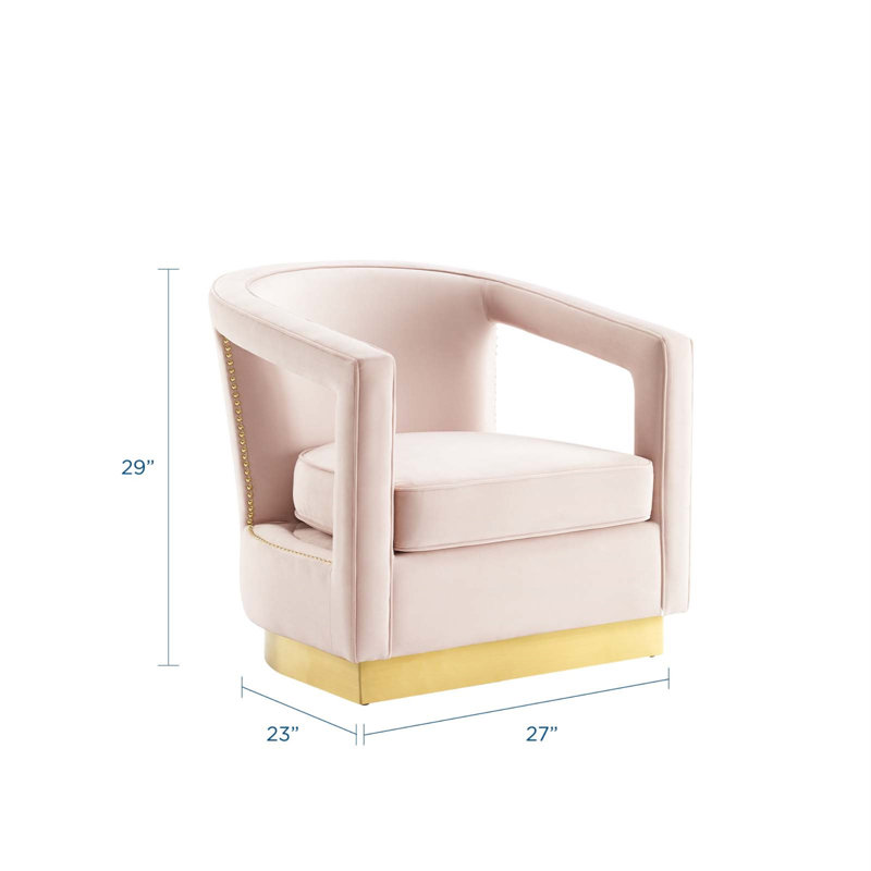 Pink Velvet Accent Chair with Gold Trim, 32"