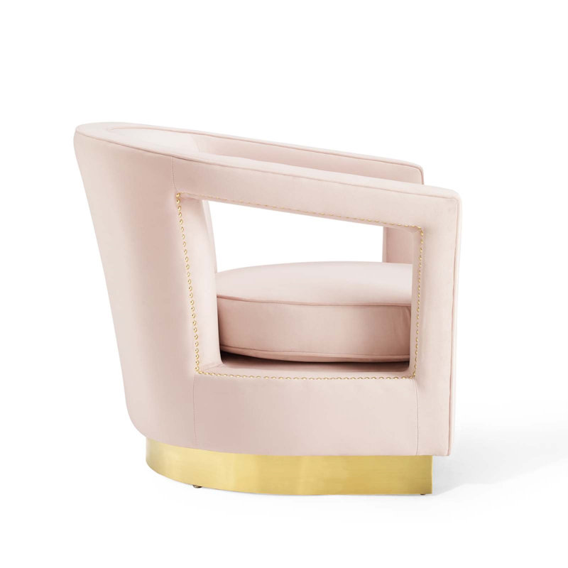 Pink Velvet Accent Chair with Gold Trim, 32"