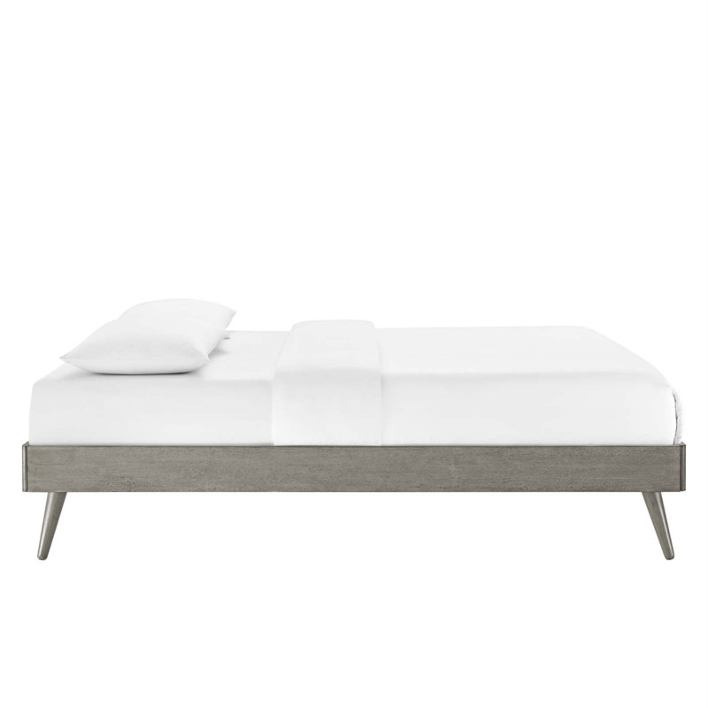 Margo Mid-Century Gray Queen Platform Bed with Wood Slats