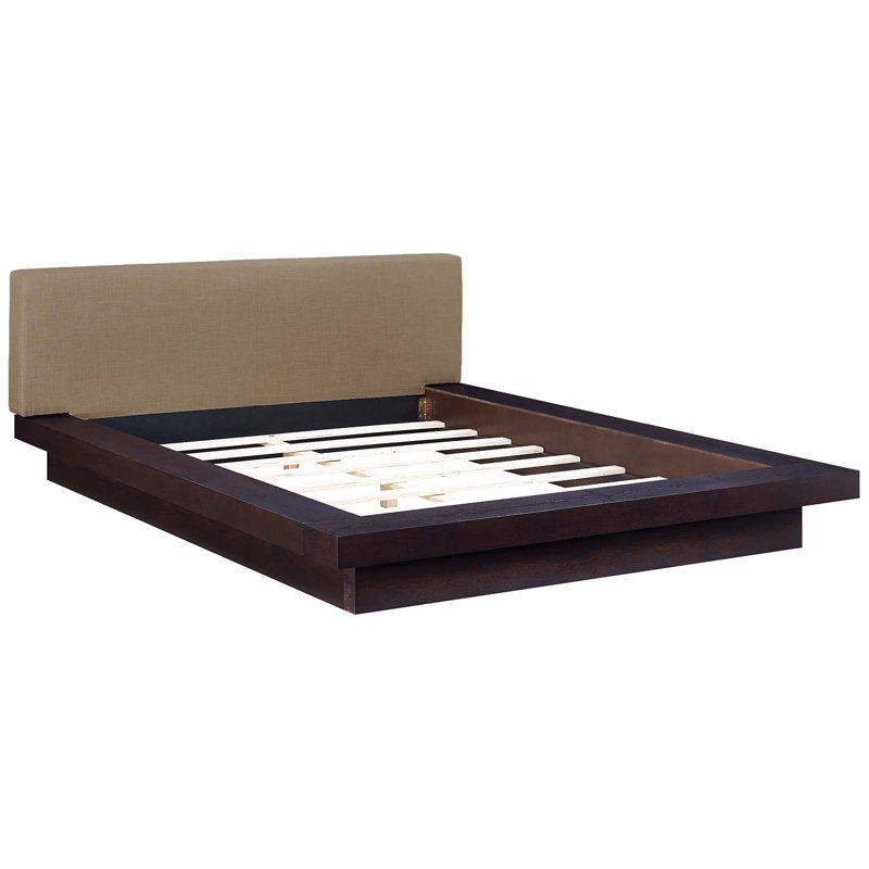 Freja Cappuccino Latte Queen Upholstered Wood Platform Bed